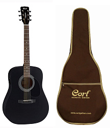 CORT AD810-BKS W BAG Акустическая гитара с чехлом, дредноут, цвет черный матовый.