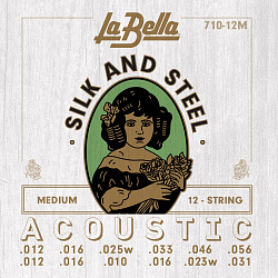 710-12M Medium - Комплект струн для акустической 12-струнной гитары "шелк и сталь" 12-56 La Bella