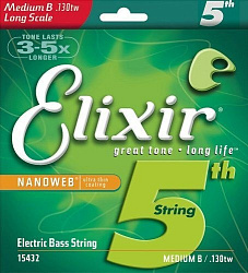 Elixir 15432 NANOWEB Отдельная 5-ая струна для бас-гитары, Medium B, .130, никел., сужающаяся опл.