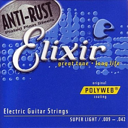 Elixir 12000 POLYWEB Комплект струн для электрогитары, Super Light, никелированная сталь, 9-42