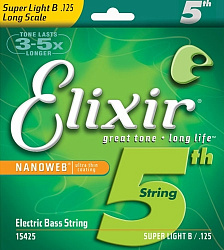 Elixir 15425 NANOWEB Отдельная 5-я струна для бас-гитары, Light B, 125