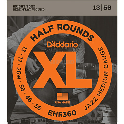 D'Addario EHR360 Half Round Струны для электрогитары, Jazz Medium (13-56).