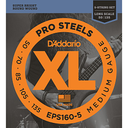 D`Addario EPS160-5 - струны для 5-струнной бас-гитары, ProSteels/Long, 50-135
