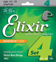 Elixir 14652 NANOWEB Комплект струн для бас-гитары, 45-100