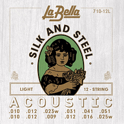 710-12L Light - Комплект струн для акустической 12-струнной гитары "шелк и сталь" 10-51 La Bella