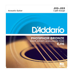 D'Addario EJ16 Струны для акустической гитары фосфорная бронза Light (12-53).